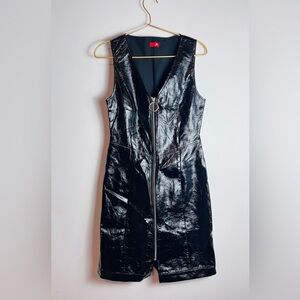 Kitri Black Vinyl Zip Mini Dress